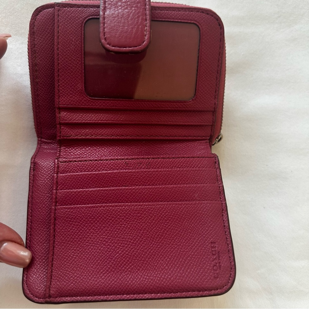 Coach Signature Embossed Pebble Leather Medium Zip Around Wallet in Sunset Red - Picture 5 of 10